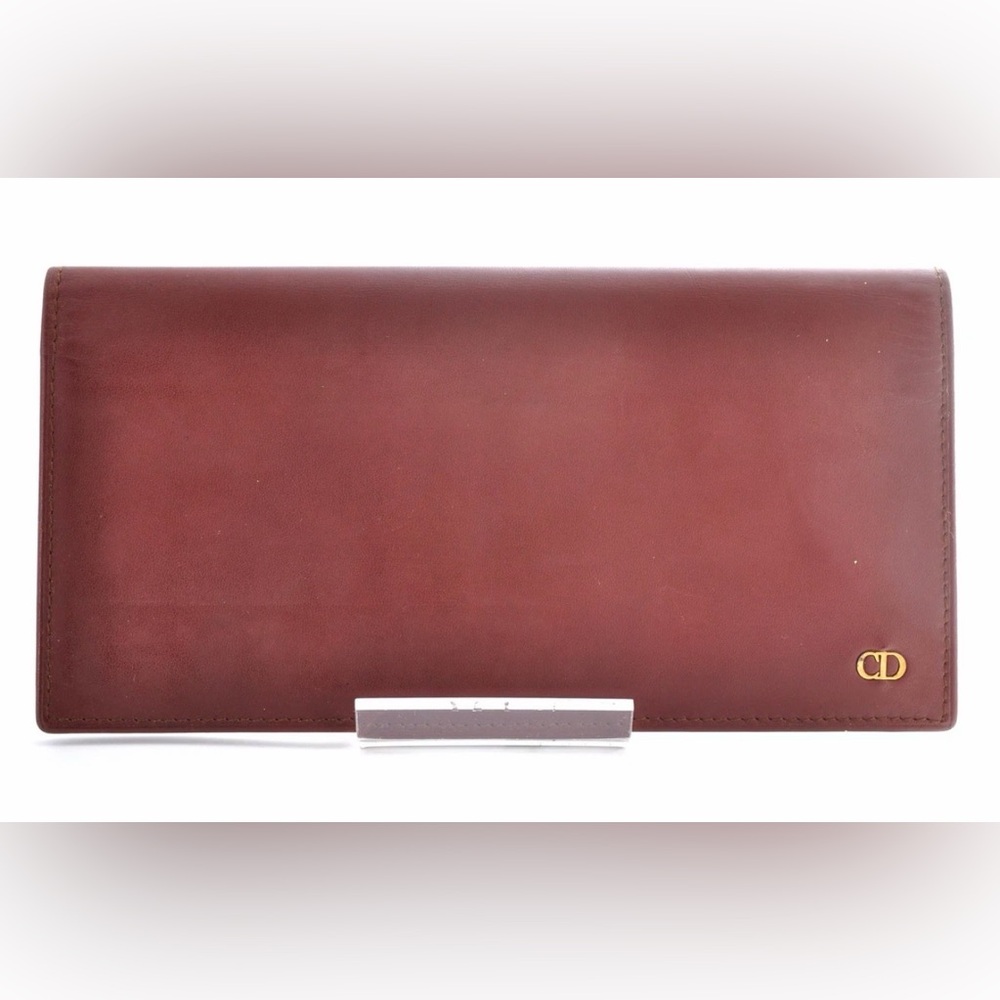 Christian Dior Long Wallet Leather Brown Used Auth 11923